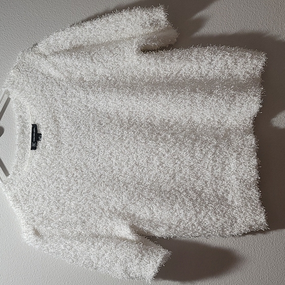 INC SMALL WINTER WHITE COMFY COZY PUFFY SHORT SLEEVE MODEST CREWNECK SWEATER TOP - Picture 14 of 14